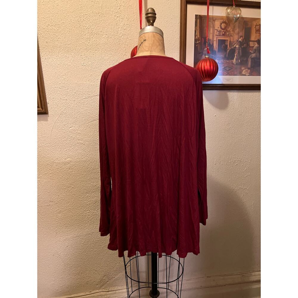Long Sleeve V-Neck Ruched Tunic Top Dark Red NWT Size 5XL - Picture 8 of 11